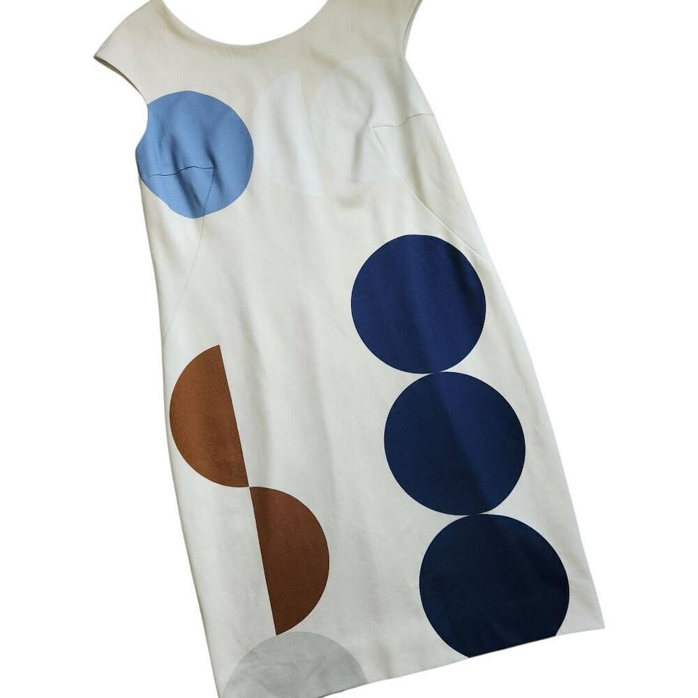 Akris Punto Shift Dress 12 Knit Geometric Abstract Polka Dot Sleeveless Ivory Ca